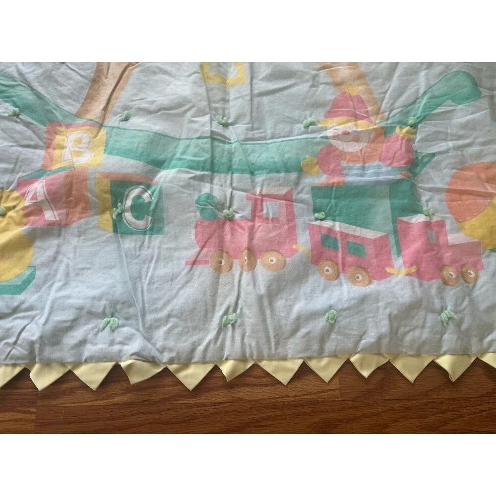 Vintage Baby Quilt Coverlet Mint Green/Yellow Rocking Horse 31.5